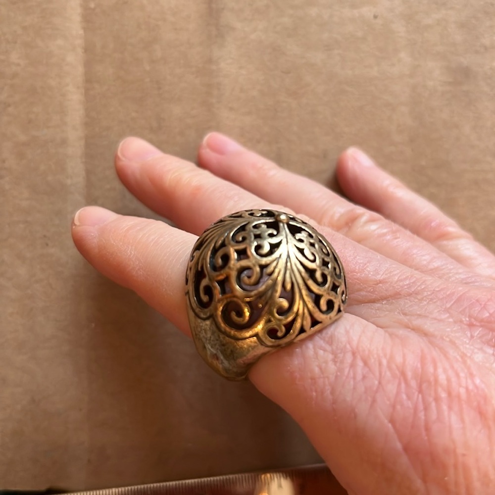 LUCKY BRAND BRASS GOTH RING, DOME LOOK FITS FOREFINGER, approx sz 8